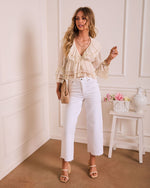Andrea Ruffle Chiffon Lace Trim Blouse