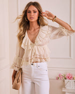 Andrea Ruffle Chiffon Lace Trim Blouse