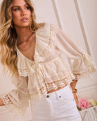 Andrea Ruffle Chiffon Lace Trim Blouse