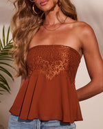 Lovely Indeed Floral Lace Trim Tube Top