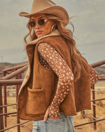 Felicia Reversible Sherpa Faux Suede Funnel Neck Vest