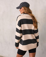 Charcoal/Cream % Jussie Striped Half Zip Sweater-4