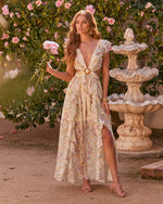 Ivory Floral % Soleil Printed Cutout Ruffle Maxi Dress-1