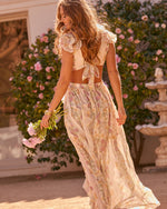 Ivory Floral % Soleil Printed Cutout Ruffle Maxi Dress-4