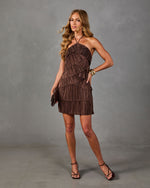 Janey Tiered Hater Neck Ruffle Satin Mini Dress