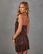 Janey Tiered Hater Neck Ruffle Satin Mini Dress