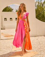 Solaya Cut Out Color Block Maxi Dress