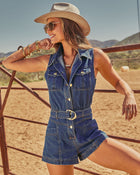 Dusty Trail Denim Waist Belt Romper