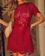 Wandering Heart Belted Floral Lace Mini Dress