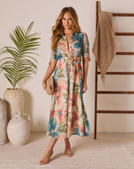 Citrus Splash Belted Eyelet Midi Dress