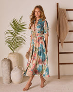 Citrus Splash Belted Eyelet Midi Dress