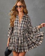 Rowena Plaid Waist Tie Mini Shirt Dress