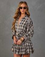 Rowena Plaid Waist Tie Mini Shirt Dress