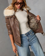 Georginna Leather Fur Collar Moto Jacket