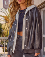 Campus Oversized Hooded Leather Bomber Jacket