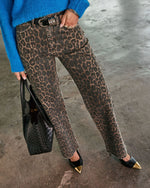 Yaron Stretch Leopard Print Wide Leg Jeans