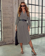 Black/Taupe % Dimarco Striped Pocketed Belted Midi Dress-1