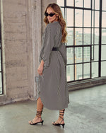 Black/Taupe % Dimarco Striped Pocketed Belted Midi Dress-4