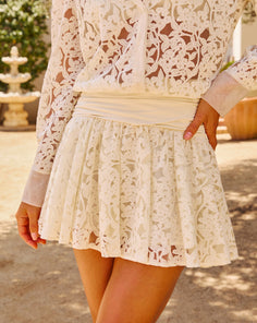Bright Brunch Pleated Lace Mini Skirt