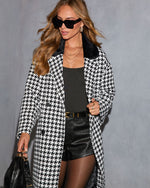 Warm Sugar Faux Fur Collar Houndstooth Coat