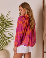 Remeah Print Pleated Chiffon Top