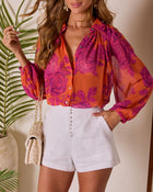 Remeah Print Pleated Chiffon Top