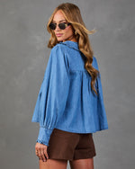 Willow Herb Chambray Ruffle Collar Top