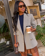 Harvest Shift Houndstooth Plaid Double Breasted Blazer