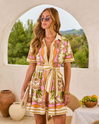 Serena Coast Printed Wrap Tie Mini Shirt Dress