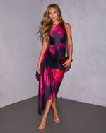 Violet Floral % Modern Day Glam Printed One Shoulder Asymmetrical Maxi Dress-1