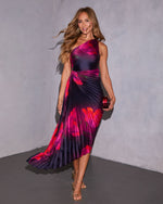 Violet Floral % Modern Day Glam Printed One Shoulder Asymmetrical Maxi Dress-6