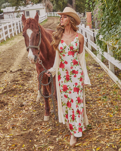 Juniper Rose Floral Slip Maxi Dress in Red Floral