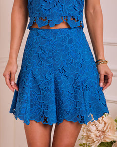 Spring Enchantment Floral Lace Crochet Godet Hem Mini Skirt