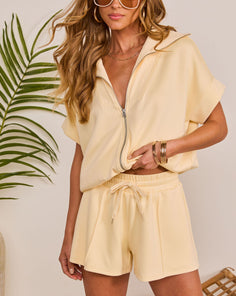 Fresh Bliss Short Sleeve Zip Up Top