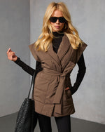 Taupe % Toasted Oat Puffer Waist Tie Vest-1
