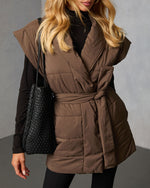 Taupe % Toasted Oat Puffer Waist Tie Vest-5