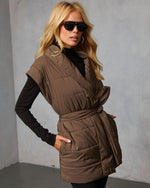 Taupe % Toasted Oat Puffer Waist Tie Vest-3