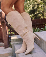 Beige % Honeyed Haze Suede Knee High Boots-6