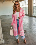 Pink Houndstooth % Chill Edit Houndstooth Longline Cardigan-2