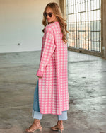 Pink Houndstooth % Chill Edit Houndstooth Longline Cardigan-4