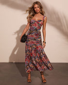Wild Reverie Ruched Floral Midi Dress