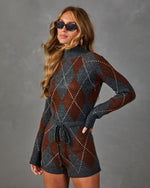 Nevana Knit Argyle Drawstring Romper