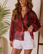 Camilah Print Pleated Chiffon Top