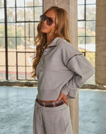 Casual Agenda Partial Button Fleece Sweatshirt