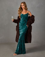 Classic Darling Mesh Flocked Velvet Floral Maxi Dress