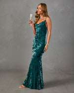 Classic Darling Mesh Flocked Velvet Floral Maxi Dress