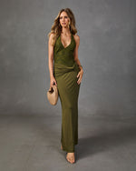 Maelys Lace Bodice Draped Waist Halter Neck Maxi Dress