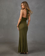 Maelys Lace Bodice Draped Waist Halter Neck Maxi Dress