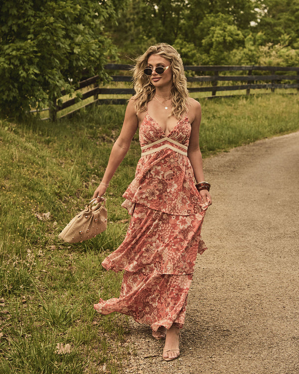 rust boho maxi dress Wildflower Rodeo Tiered Floral in neckline_squareneck The high neckline brings Dark Green Mother of Color:BK/TI/DY