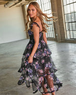 Violet floral % Reina Tiered Mesh Floral Maxi Dress-4